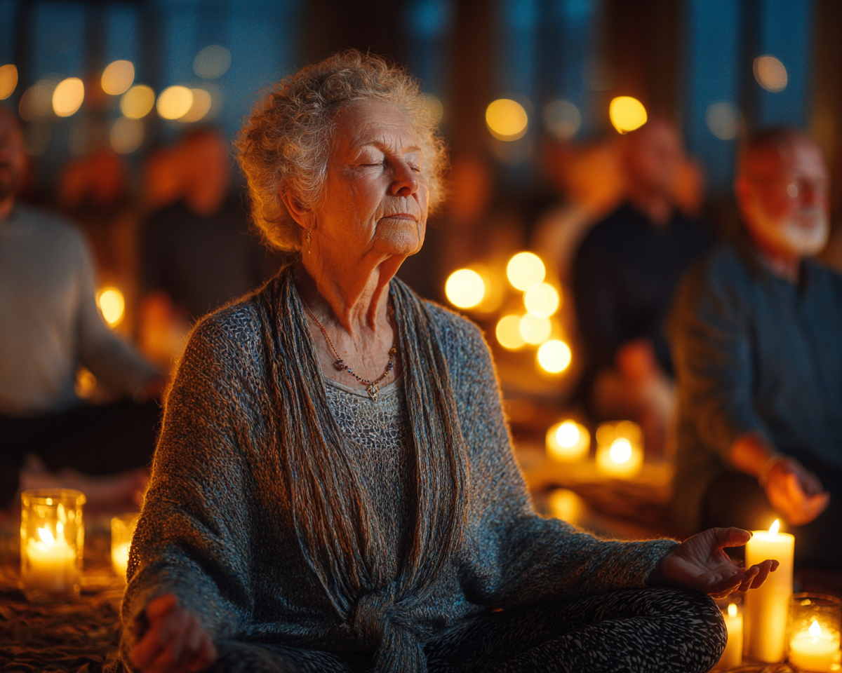 Grup de seniori practicând exerciții creative în studio
